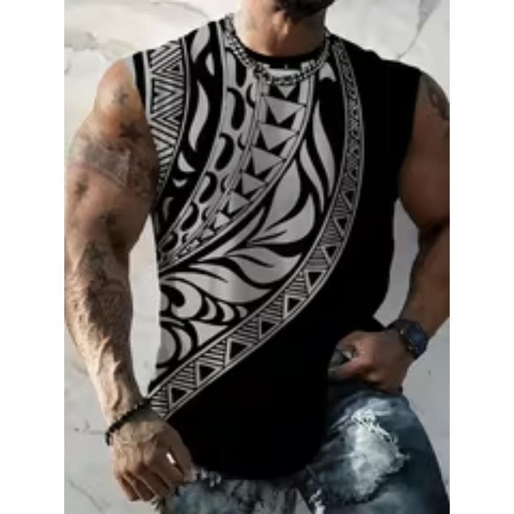 [Print Design-Not Textured] Men S Casual Fashion Digital Print Sleeveless Vest, Using Black And S