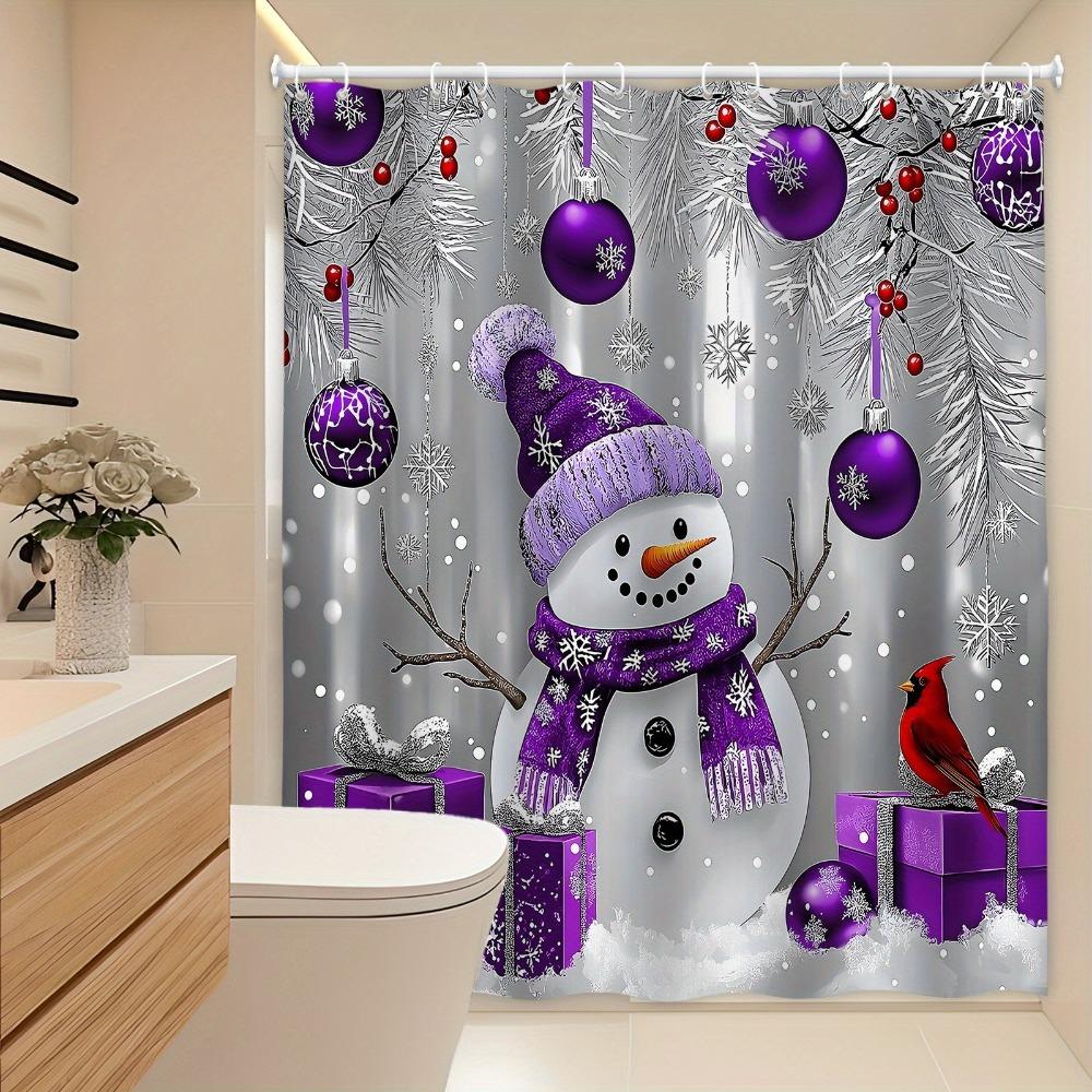 

Festival Purple Snowman Washable Dirt-Resistant Shower Curtain Shower Head Waterproof Polyester Bath Curtain For Home Decor W60H190(CM)-1 Pcs