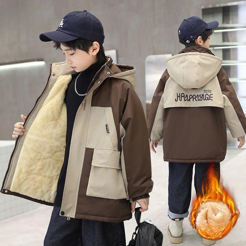 Cappotto in Pile e Imbottito Spesso da Ragazzo, Giacca Invernale con Cappuccio Imbottita in Cotone, Giacca a Vento alla Moda per Bambini