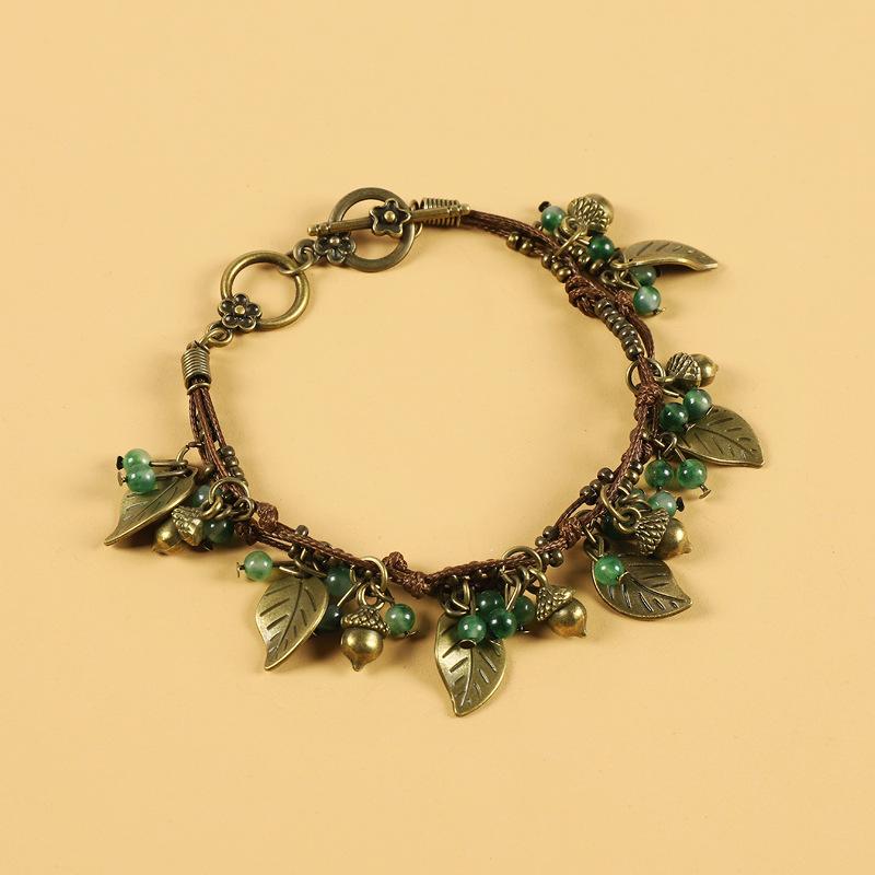 

Плетеный вручную ретро браслет с вишнями, агатовый кулон, литературный браслет, женский нишевый ручной шнурок