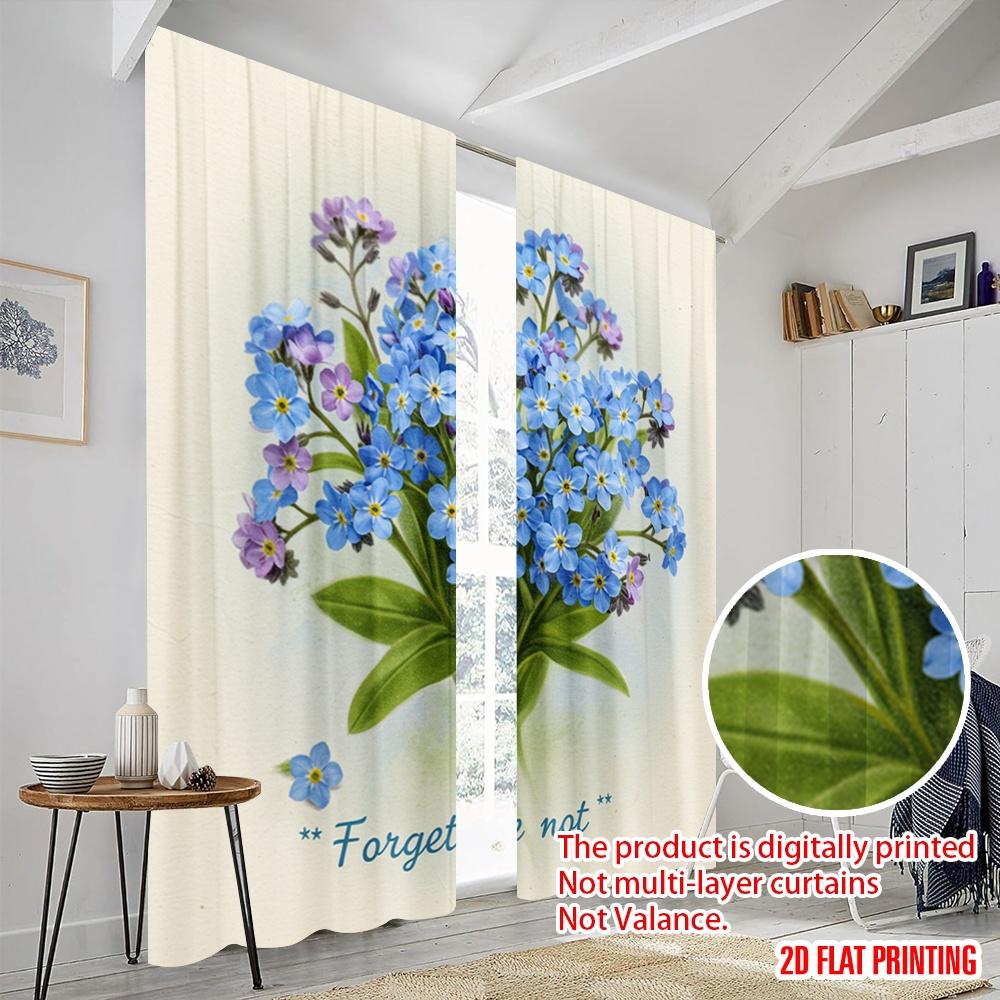 2 Stück 2D Flachdruck Vorhänge Vergissmeinnicht Bouquet Stoff Ohne Strom Weihnachtsdekorationen Verwendung für Tür Wand Hof