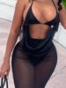 Netz Sexy Heiß Vintage Gothic Grunge Sets Lässig Elegant Neu Durchsichtig Damen Sommerkleidung Schwingender Hals Einfarbig Weiblich Mitternachts-Outfits