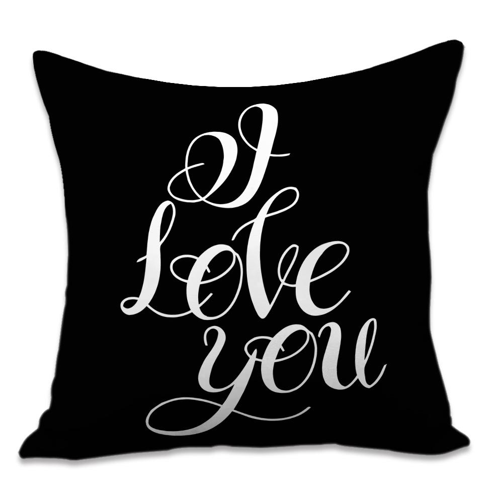 Valentine's Day Letters Black and White Cotton Linen Super Soft Peach Leather Velvet Pillowcase Sofa Home Cushion Cover