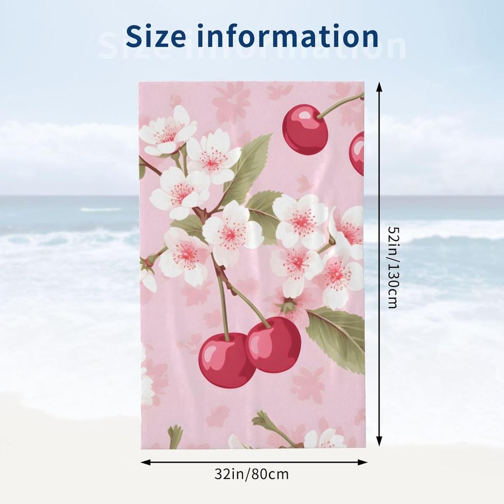 Flower Cherry Fruit Beach Towel for Men Women Lightweight Thin Absorbent Quick Dry Pool Towel Sand Free Beach Towels for Travel
