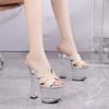 Fashion 18cm Crystal Mule High Heels Waterproof Platform Thick Sole Slip-Resistant Nightclub Pole Dance Catwalk Model Women's Shoes