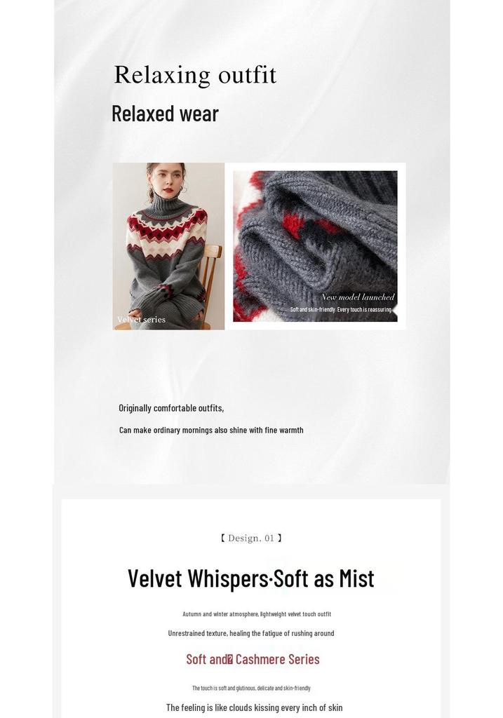Women's High Neck Fair Isle Cashmere Sweater - Color Block Loose Knitwear for Autumn/Winter