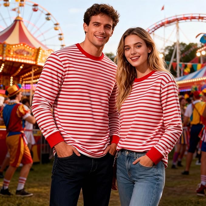 Men's Sweatshirt Striped Top  Neck Striped Shirt Basic Shirt Red  Striped Loose Sailor Costume Oversized Carnival Fancy Dress Costumes