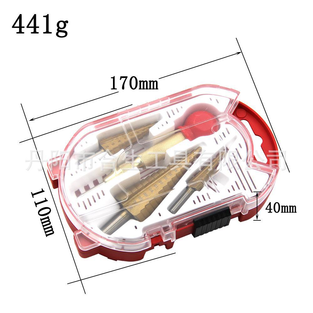 

Набор из 6 ступенчатых сверл с треугольной ручкой, прямой канавкой, сверлом-пагодой, отверстием для пробивания центра, пластиковая коробка - набор из 4 предметов