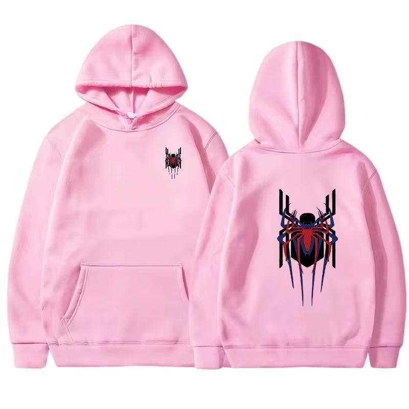 2025 New Men's Hoodie Street Fashion Deep Red Spider Print Sweatshirt Brushed Fleece Women's Casual Fun Loose Hoodie Men's Wear