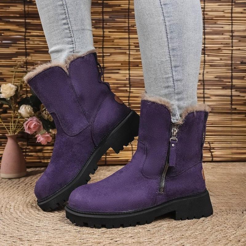 Women Outdoor Ankle Boots Comfortable Padded Snow Boots Square Heel Side Zipper Non-Slip Shoes Women Zapatos De Mujer