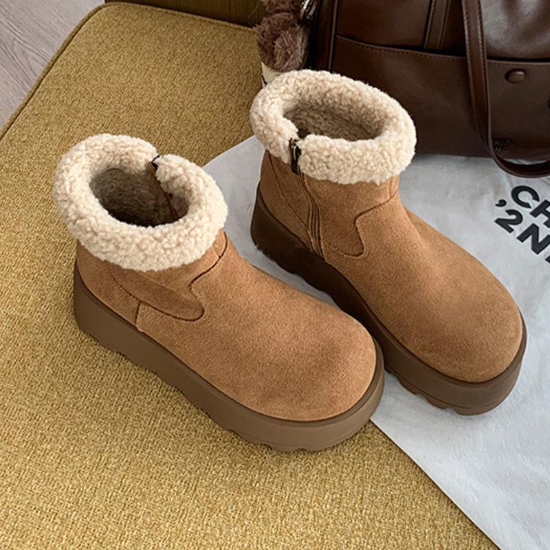 Flats Fur Women Ankle Boots Platform Designer Cotton Shoes Winter Suede Snow Boots 2025 New Casual Cotton Botas De Mujer