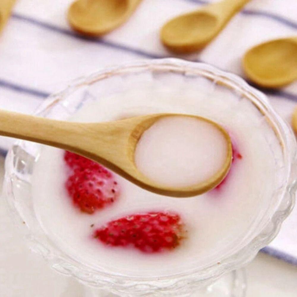 5Pcs Teaspoon Bamboo Wooden Spoon Tableware Ice Cream Spoon Mini Dessert Spoon Household