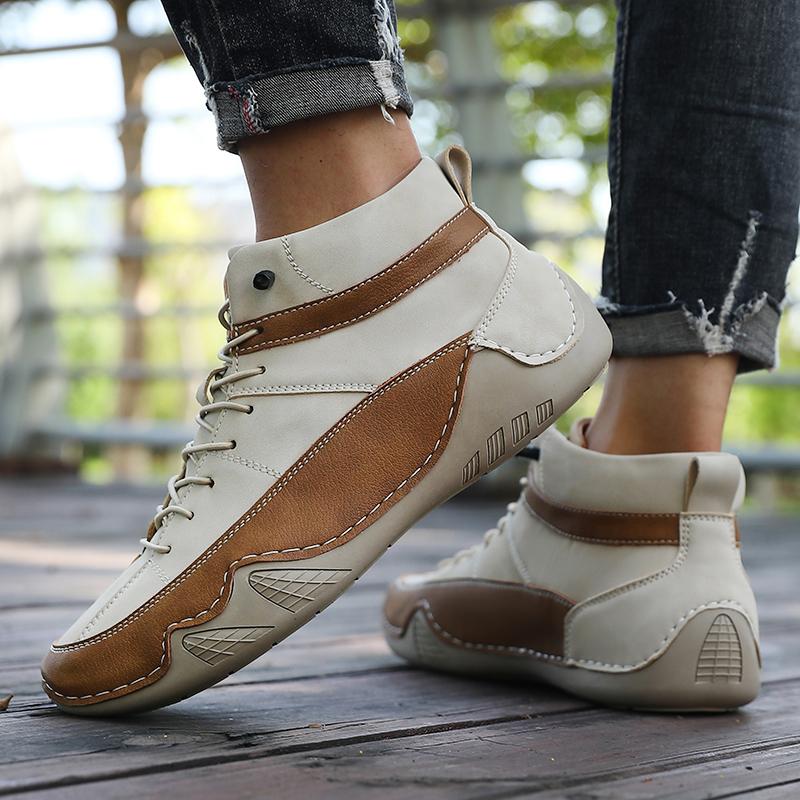 

Men Summer Boots Breathable Fashionable Versatile Nude Loafers Mid Top British Soft Sole Retro Simple Resistant Suitable Motorcycles 39