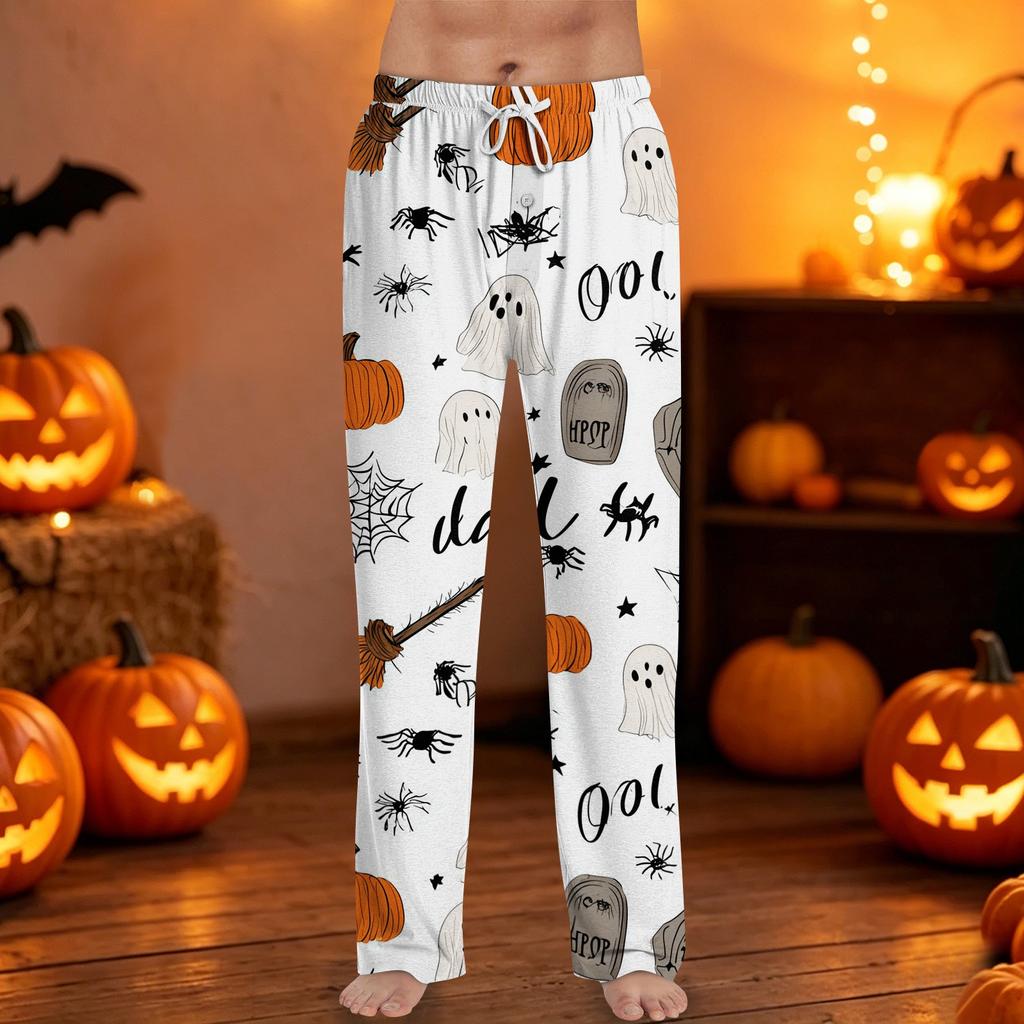 Men's Halloween Print Drawstring Lounge Pants Casual Sleepwear with Elastic Waistband and Relaxed Fit Suitable for Indoor and Outdoor Wear