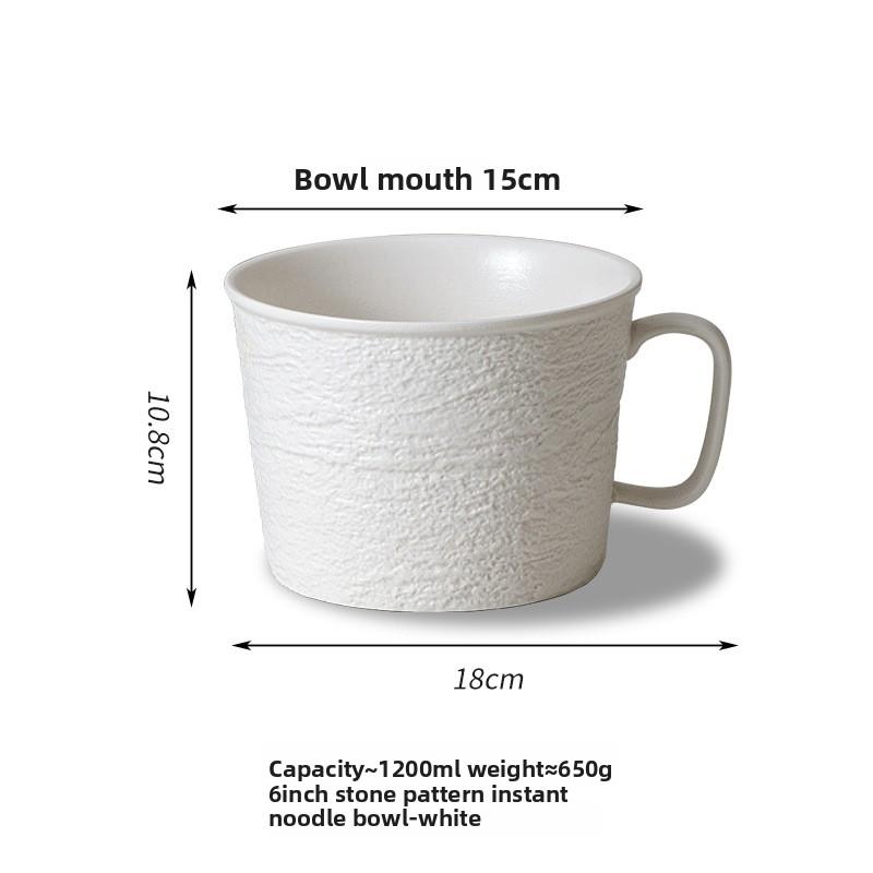 

Ceramic Pure Color Noodle Bowl with Lid Handle Stone Pattern Underglaze Dorm Soup Bowl