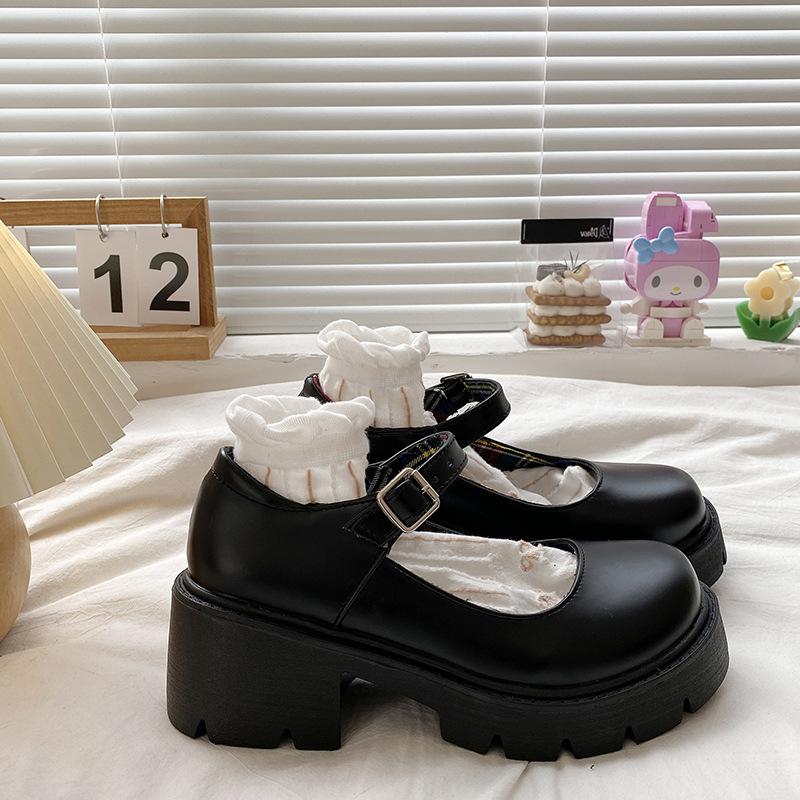 Talons Plateformes Chaussures Mary Jane Simples Lolita Chaussures à Talons Plateformes Noires Étudiant Collège Doux Talon Moyen Femmes Chaussures Simples