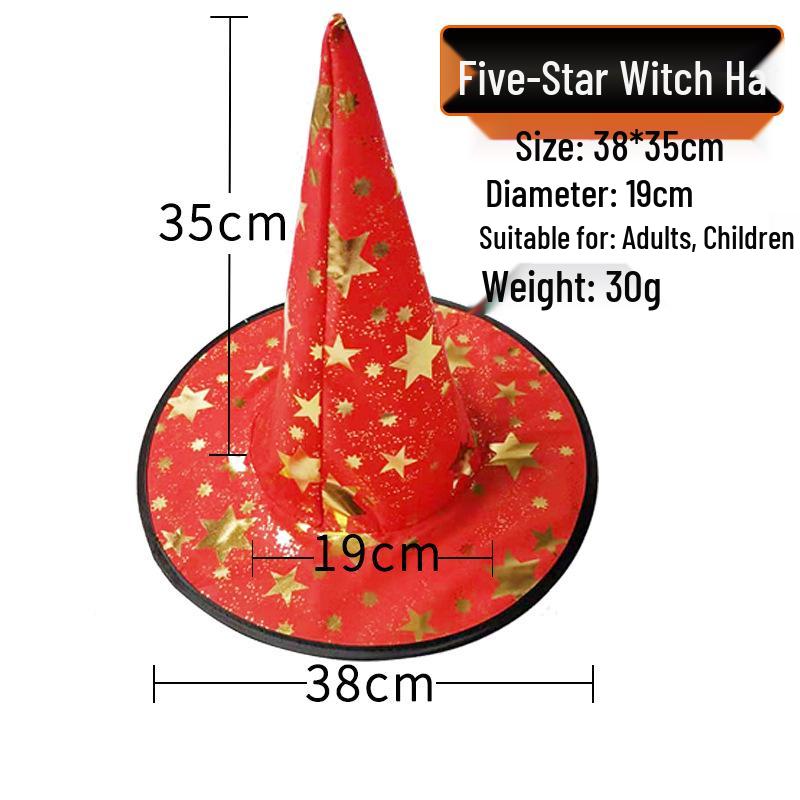 Halloween Witch Hat - Black Five-Pointed Magician Hat for Ghost Festival, Party Props for Children & Adults
