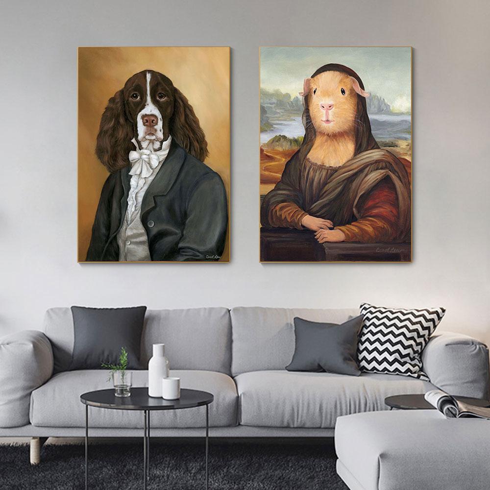 Animale amuzante Portret Postere și imprimeuri Pictură pe pânză pe perete Artă Câine, Capră Gentleman Poză pentru sufragerie Decor fără cadru