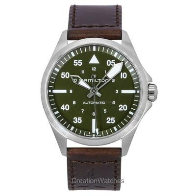 Reloj automático para hombre Khaki Aviation Pilot, correa de piel, esfera verde, H76305560, 100 m