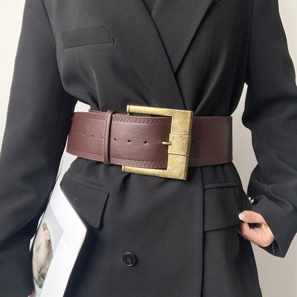 Pin Buckle Wide Waist Belt Y2K PU Leather Waistbands Fashion Metal Buckle Wide Belt Woman