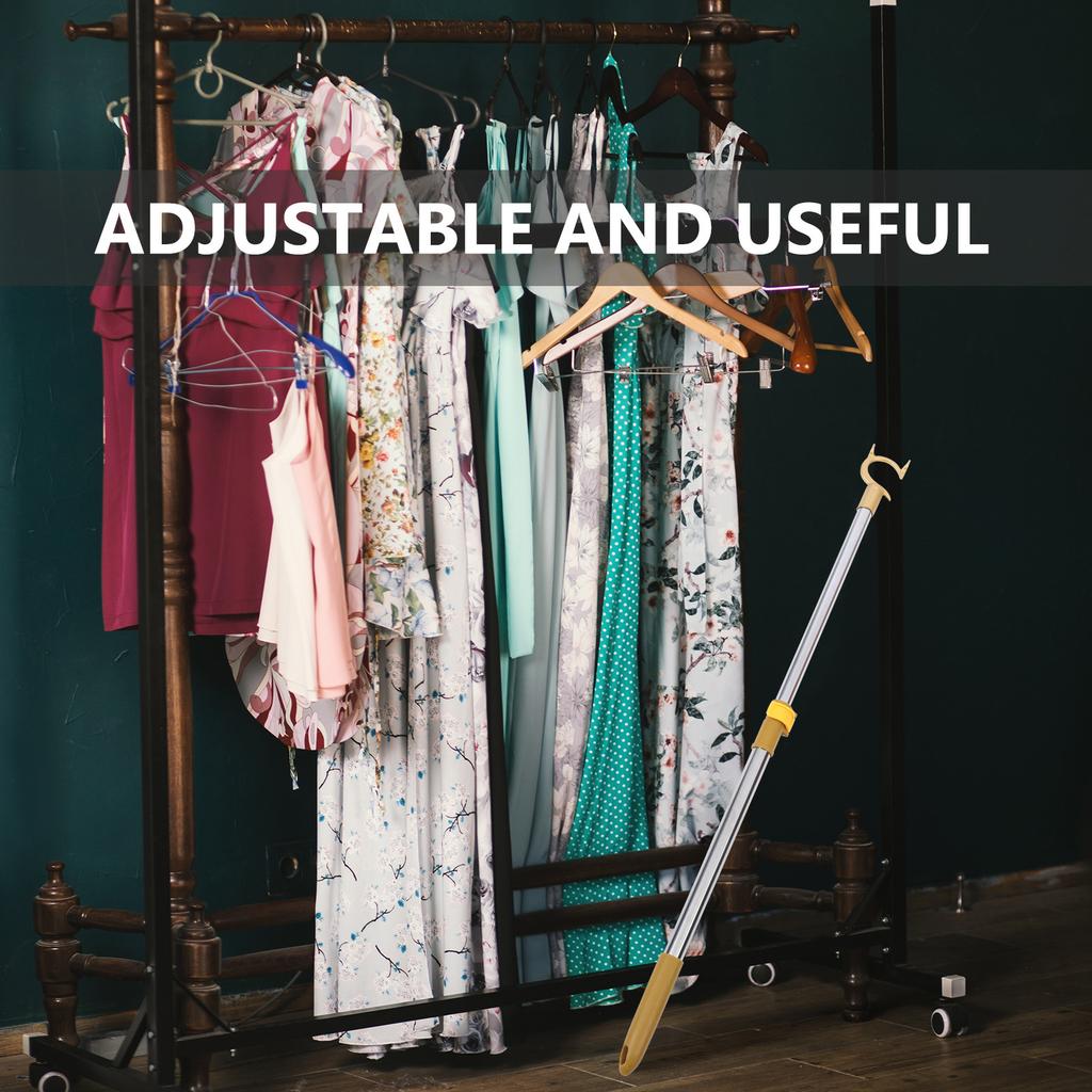 Retractable Metal Clothes Pole Closet Reach Rod Adjustable Clothesline Pole Home Drying Tool Hardware Bracket