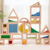 Sensory Wooden Building Blocks Set 15/23pcs Acrylic Rainbow Construction Toys, Made of Beechwood, Perfect for STEM Learning Gifts,Christmas