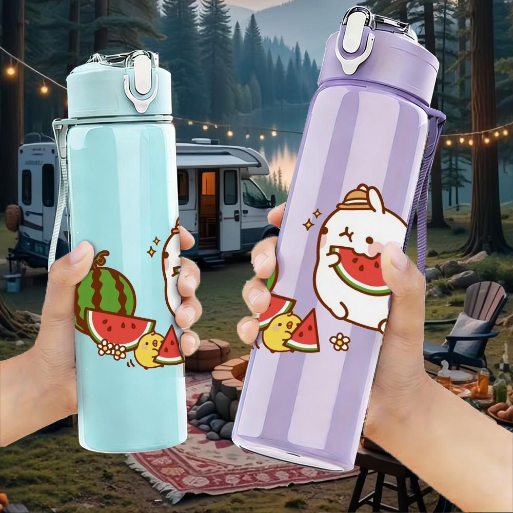 1PC Watermelon Slice Cute Cartoon Print 750ml Color Plastic Sports Water Bottle Leakproof Flip Straw Lid Suitable for Sports Office Home Use