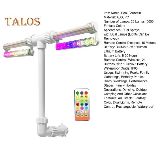Fontana per piscina con luce LED a 7 colori, fontana per piscina con doppio spruzzo regolabile, cascata, irrigatore e refrigeratore per piscine fuori terra e interrate.