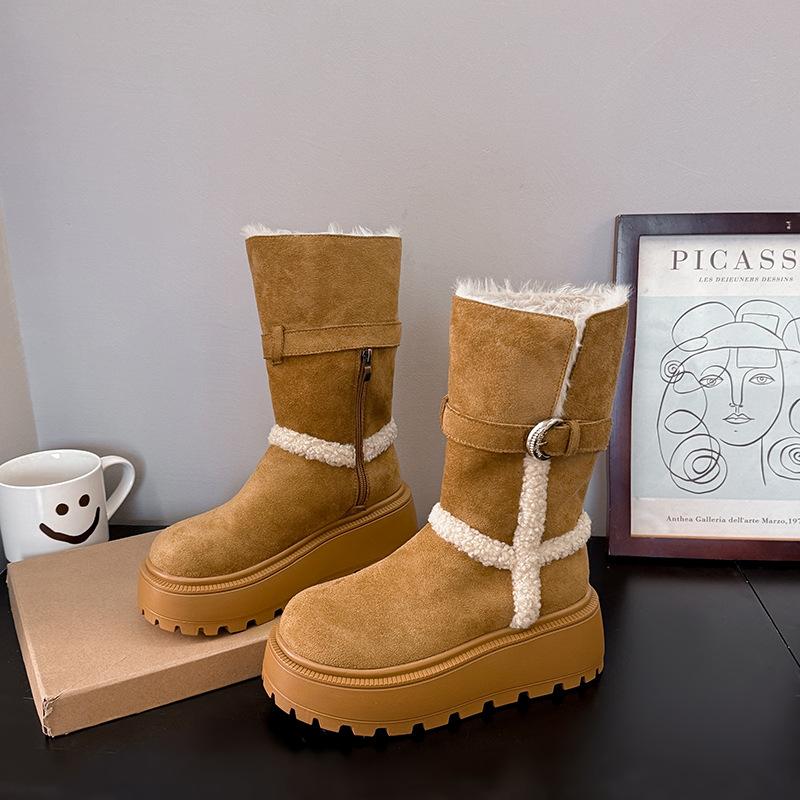 Women's two wear plus size soft sole winter warm fur one snow boots padded lined ankle boots non-slip hiking casual sports cotton boots