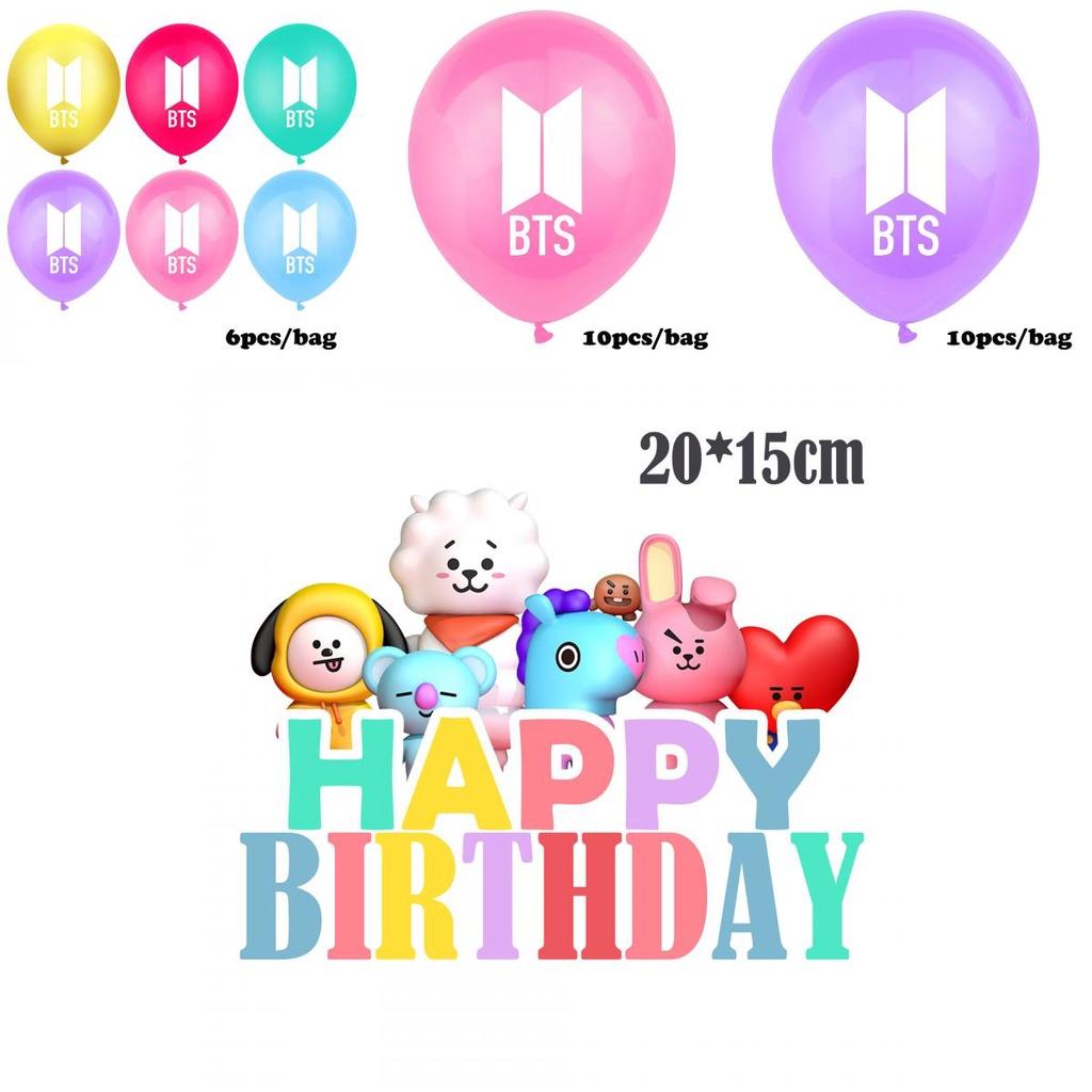 Sada párty potřeb k narozeninám s tématem BTS a živými dekoracemi Bangtan Boys