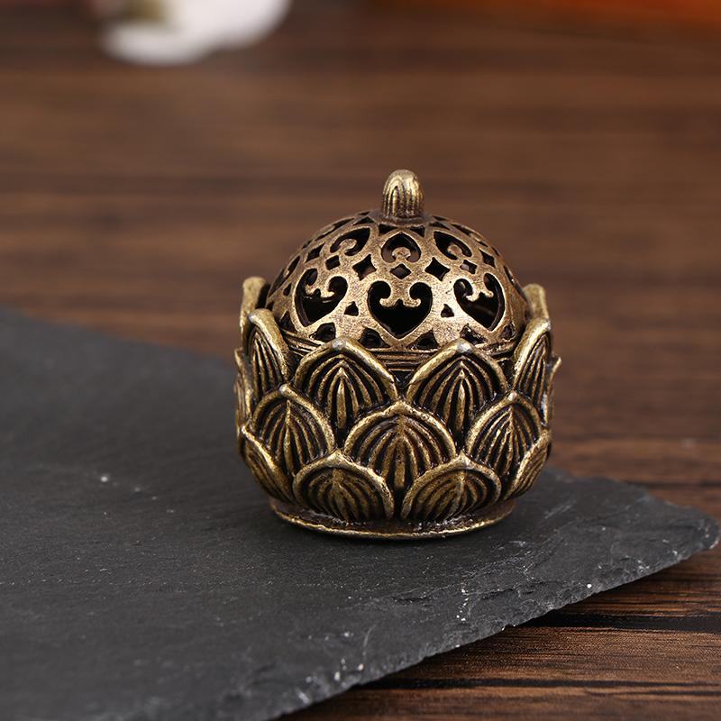 1Pc Retro Alloy Small Lotus Mountain Hollow Out Incense Stick Burner Incense Holder With Cover Home Decoration Crafts