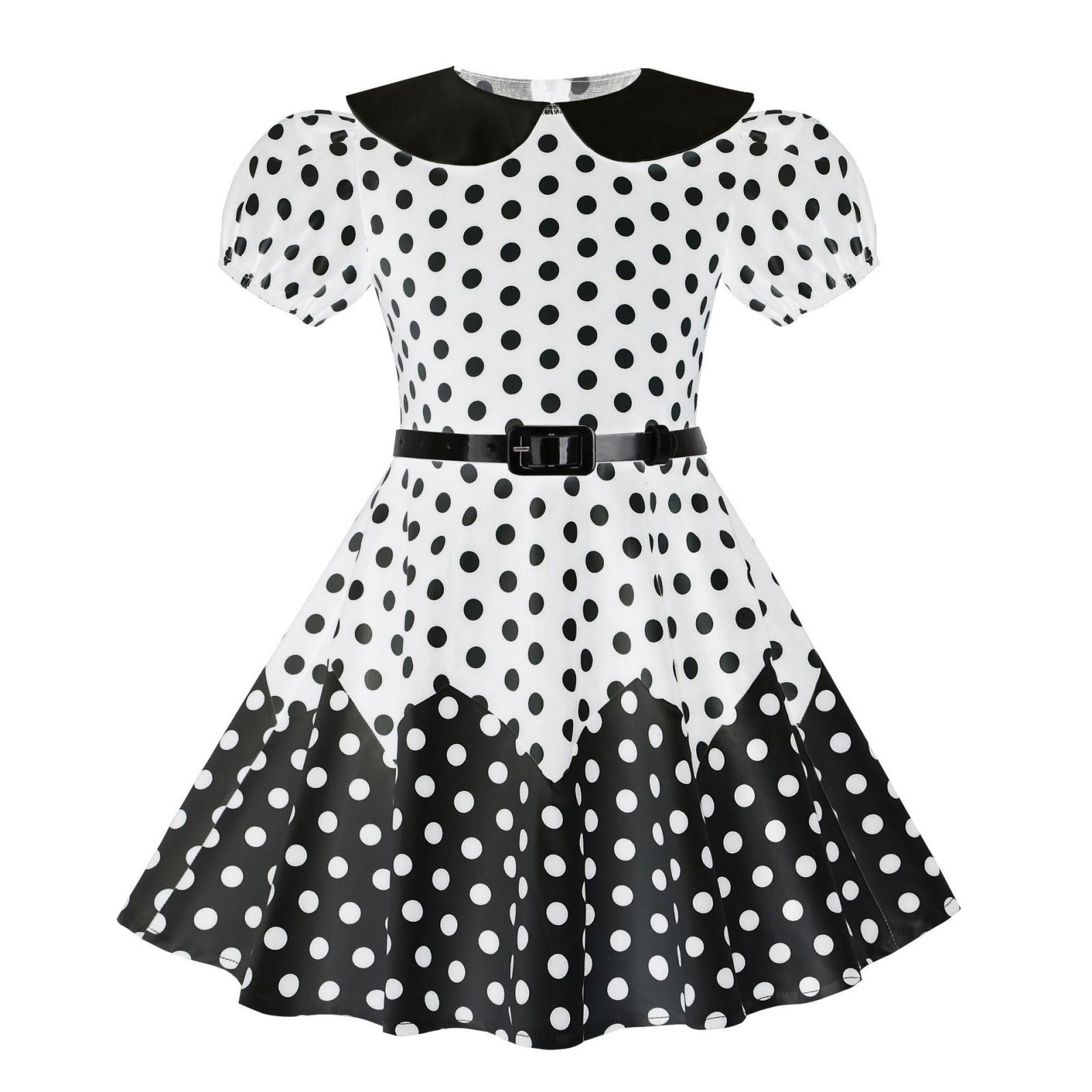 

Модное детское платье с поясом, стеганое, в стиле ретро, в горошек XL