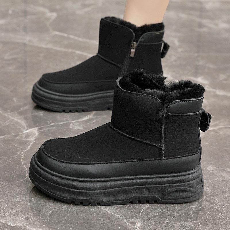 High-top Shoes Women's New Winter Thick Short Tube Soles Solid Color Cotton Shoes Sports and Leisure Velvet Snow Boots