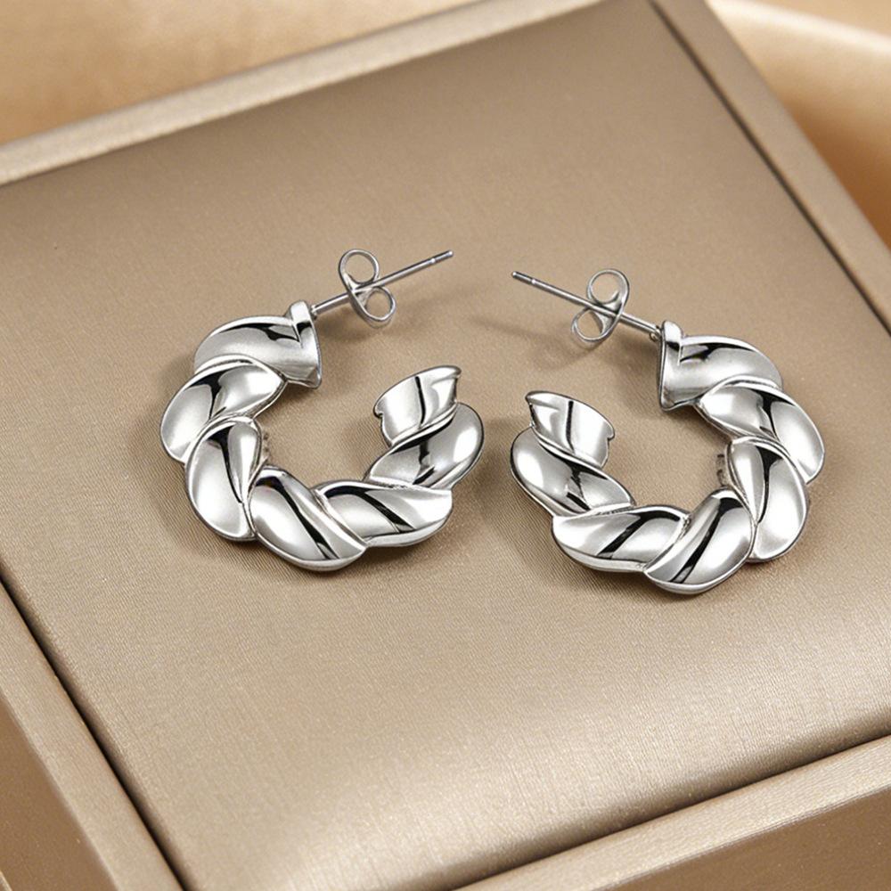 Stainless Steel Earrings for Women Men Fashion Silver Color Geometric Metal Twists Earrings New Chinese Style Jewelry Gifts