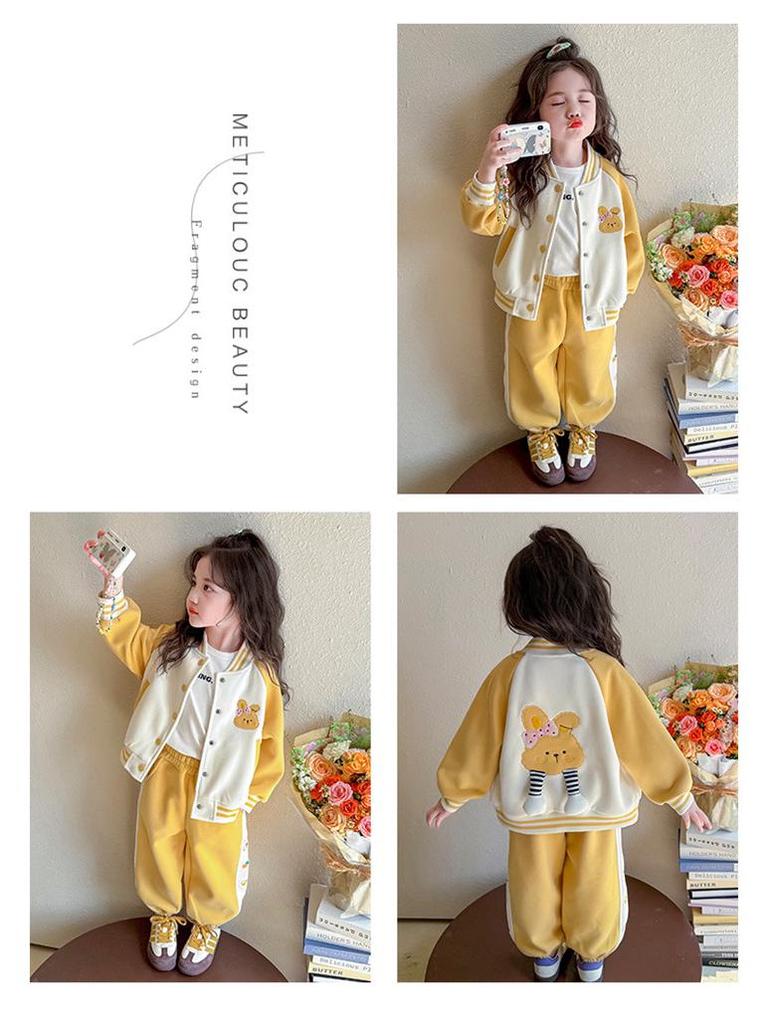 Trendy 2025 Girls' Baseball Suit Set - Spring/Autumn Fashionable Two-Piece Outfit for Kids