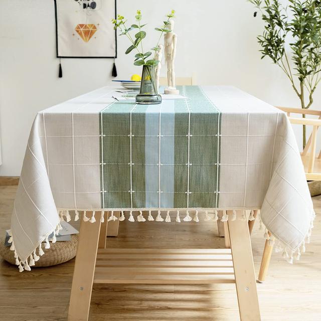 

Черно-серые скатерти Тканевые полосатые скатерти с полосатыми кисточками Украшение кухонного стола 90cm x 90cm