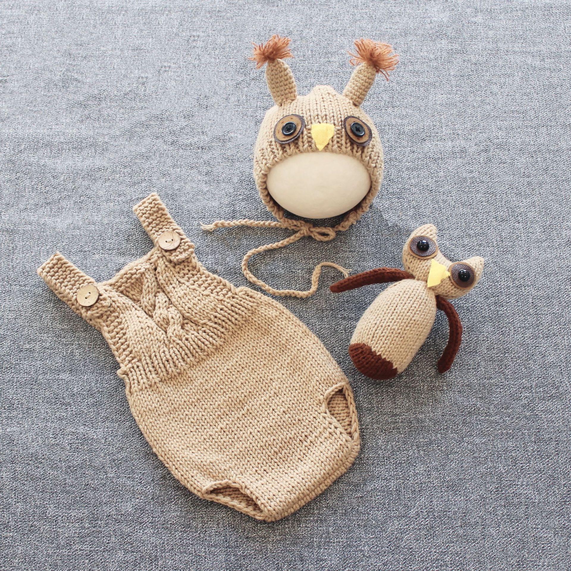 

Handmade Wool Owl-shaped Newborn Photography Outfit 0-3 Months