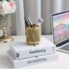 1Pz Tazza da Scrivania Decorativa in Metallo Dorato - Portapenne Stile Nordico e Organizer Multi-uso per Strumenti di Bellezza