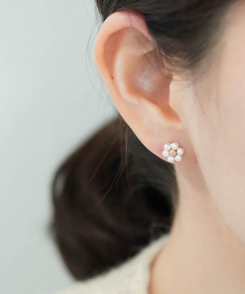 Alleun Silver 925 Flower Swarovski Pearl Silver Earrings