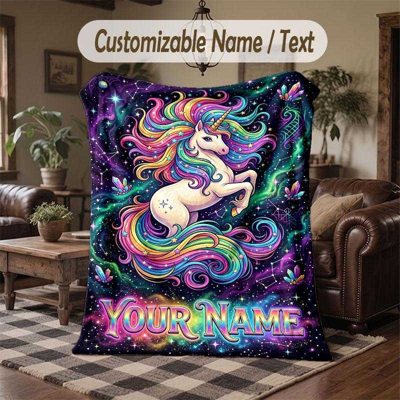 Coperta da divano a tema unicorno con nome personalizzato, coperta morbida e accogliente per casa, divano, letto