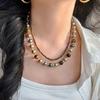 Melard Autumn/winter Natural High-quality Tiger's Eye Stone and Imitation Tahitian Multi-colored Pearl Multi-layer Necklace, Clavicle Chain