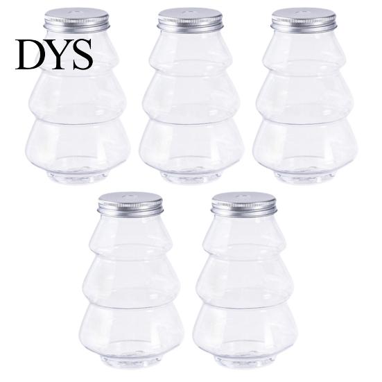 Plastic Beverage Containers 5Pcs Christmas Tree Shaped Bottle, 500ml Food Grade Clear Packaging Container for Bottles Cold Drink Coffee, Leak