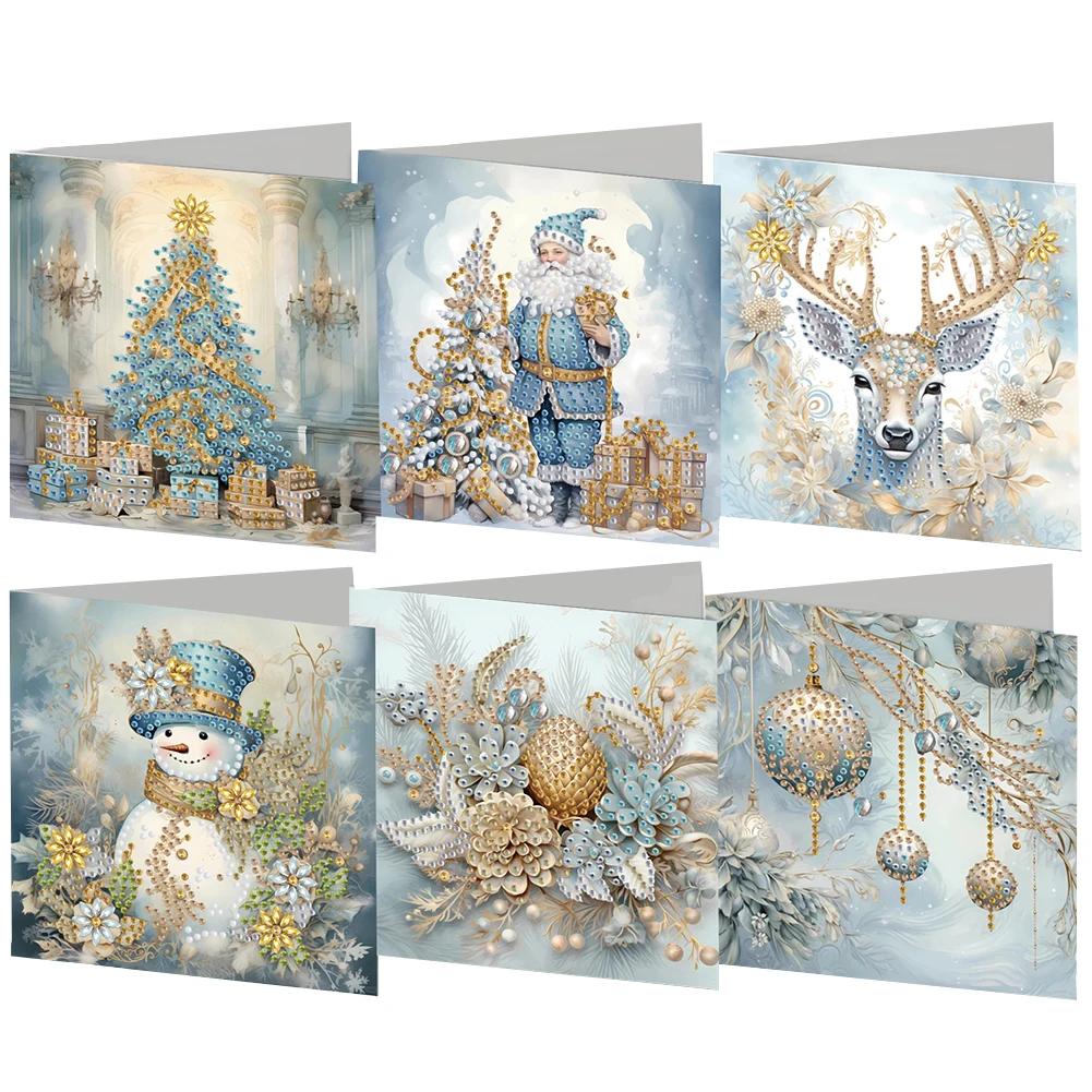 

6Pcs Christmas DIY Diamond Painting Card Rhinestone Painting Card Kit Diamond Painting Greeting Card for Holiday Party Favors