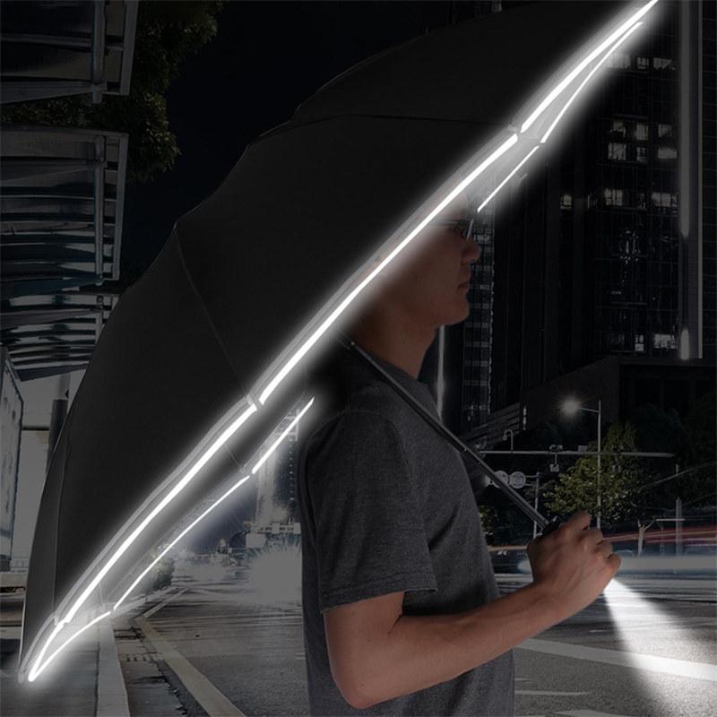Windproof Folding Umbrella with LED Light Lively Life Inverted Umbrella with Teflon Coating and Reflective Stripe 10 Reinforced Ribs Umbrellas