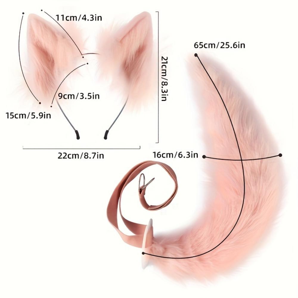 2 Piece Fox Set - Adjustable Furry Tail and Removable Ears, Suitable for Halloween Animal Play Parties, Halloween Gift Cosplay