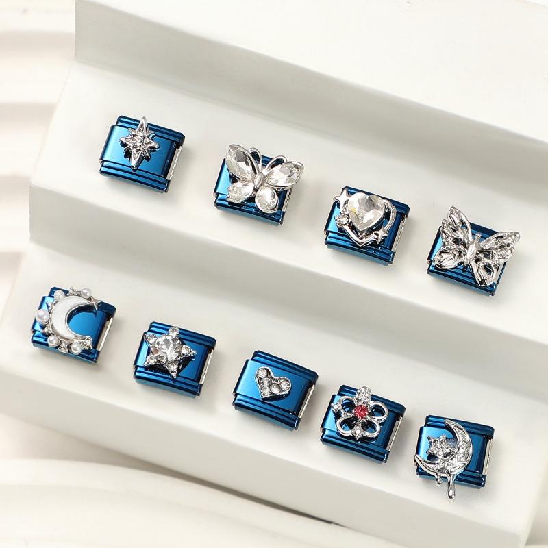 Fashion Zircon Heart Butterfly Moon Star Guitar Italian Charm Links Fit 9MM Stainless Steel Bracelet Jewelry Couple DIY Making