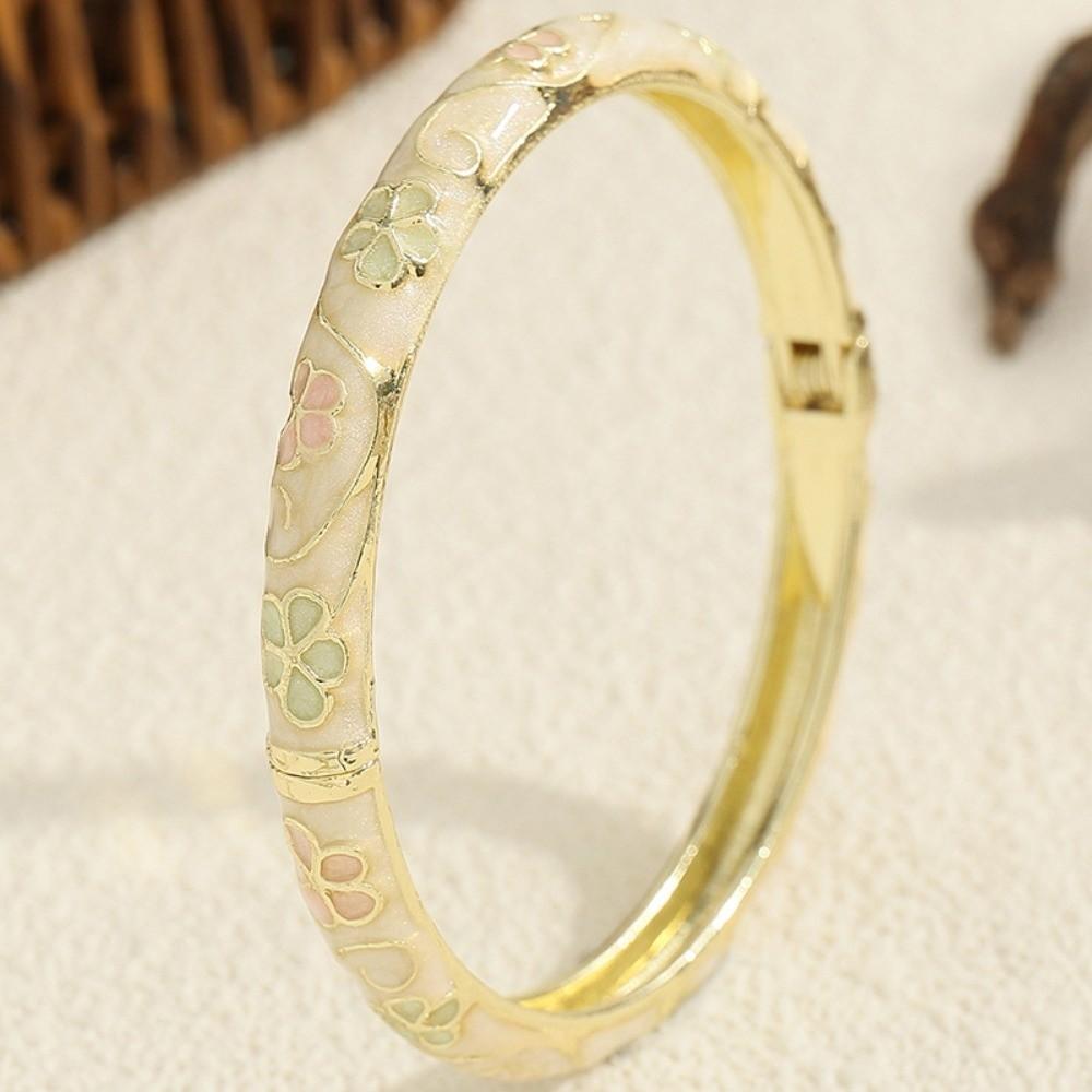 Colorful Vintage Cloisonne Bangle Enamel Floral Women's Hand Bracelet Flower Leaf Bangle Ladies