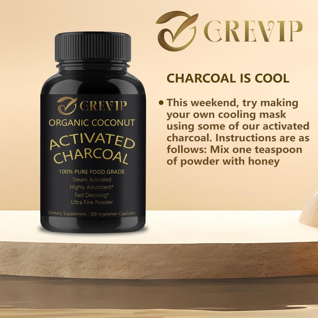 Organic coconut charcoal capsules, coconut shell charcoal, nutritional supplement, all-natural, suitable for adults.