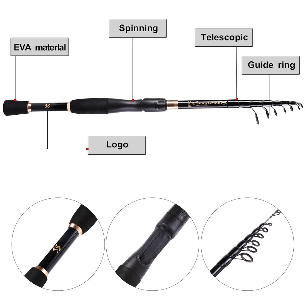 Sougayilang 1.8-2.4m Cannes à pêche télescopiques Ultra légères Spinning Casting Canne en carbone Accessoires de pêche Poids du leurre 10-30g