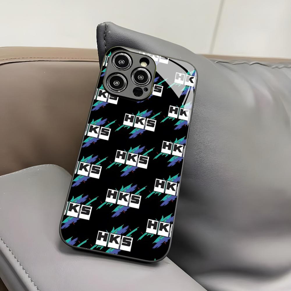 

Sports Car HKS JDM Accessories Phone Case for Iphone 16 15 14 12 11 13 Pro Max Mini 8 X Xr Xs Puls Black Glass Cover iPhoneXS Max